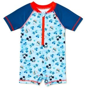 2/$20 Disney Mickey Mouse Baby One Pc Swimsuit with Rash guard (NWT) Size: 0-3M